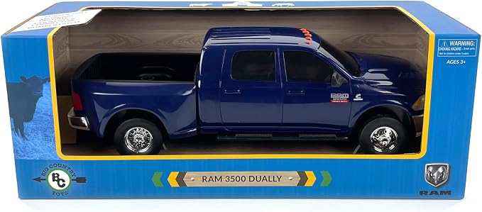 Big Country Toys Realistic Ram 3500 Mega Cab Dually Truck Toy & Trailer Hitch, 1:20 Scale Farm Toys for 3 Year Old Boys