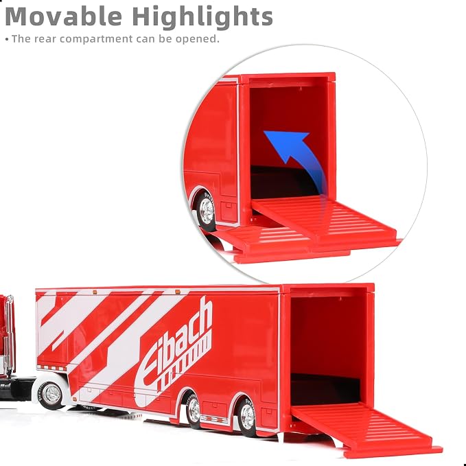 Semi Truck Toy with Trailer, 1/64 Scale Alloy Metal Diecast Heavy Semi Truck Trailer Head Toy Model, MAx Diecast Tow Traktor Gift for Boy Adult Model Car Collector -Redwhite