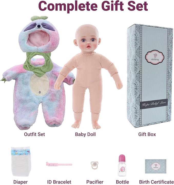 Baby Doll, 18 Inch Realistic Soft Body Baby Doll Real Life Baby Dolls with Accessories, for 3+ Year Old Girls, Pretend Play, Collection, Gift-Ready (Purple)