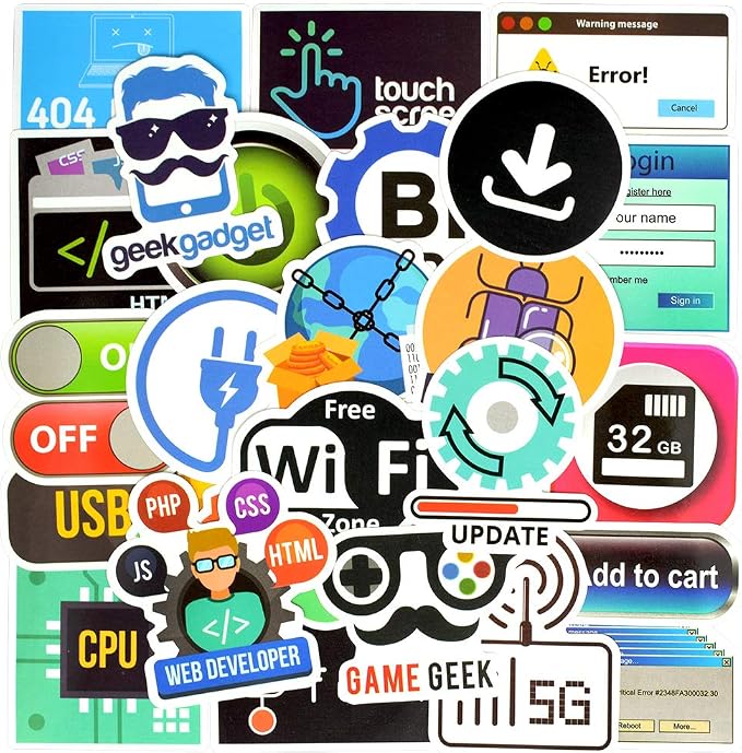 QTL Programming Stickers for Developers, Coding Party Supplies, Waterproof Vinyl Stickers for Water Bottles and Laptop, 50PCS