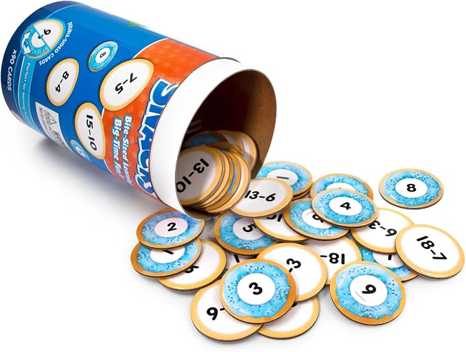Junior Learning: Subtraction Snacks - Hands-On Math Problems Practice Game, Covers Subtraction Facts to 20, Donuts Theme Double-Sided Cards, Kids 5+