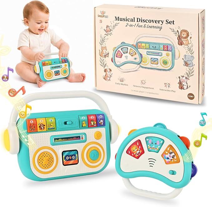 Baby Musical Toys for Toddlers 1-3, Baby Music Player & Light Up Tambourine Set 12M+, Educational Gift for Boys Girls