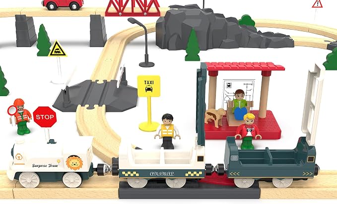 Battery Powered Train Set for Railway System, Electric Train Toys for Wooden Tracks, 3Pcs Motorized Locomotive Trains for Toddlers Compatible with Thomas & Friends, Brio, Chuggington