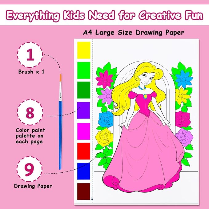 JZILU Watercolor Coloring Book for Kids, Paint with Water- Magic Paint Set Water Painting Book for Toddlers- Arts and Crafts Kit for Girls Boys Travel Activities -Stocking Stuffers for Kids