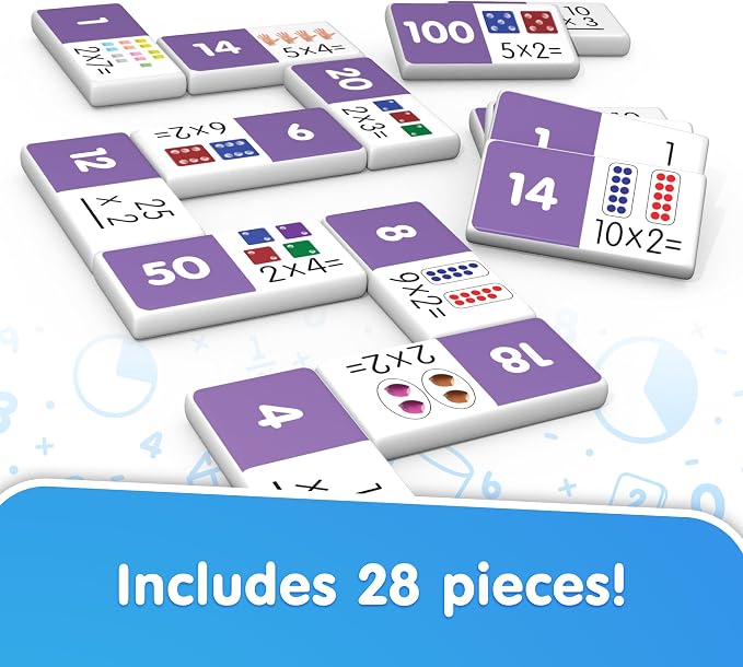 Junior Learning Multiplication Dominoes Game Set, 28 Pieces, Ages 7-9, Math Skills, Grade 2-3