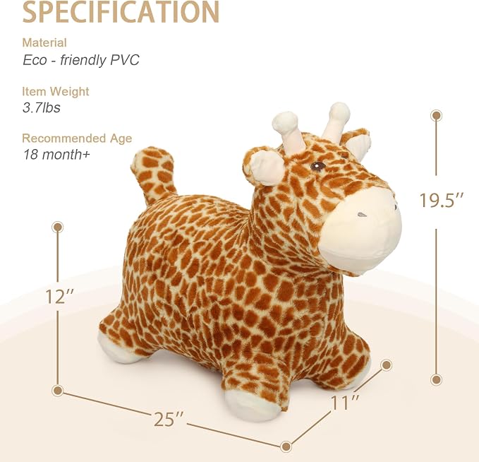 INPANY Bouncy Horse, Giraffe Hopper Toys for 2 Year Old Girl, Toddler Plush Bouncing Animal, Inflatable Jumping Hopping Buddies, Baby Ride on Rubber Bouncer, Outdoor Birthday Gifts for 3 4 Yr Boy