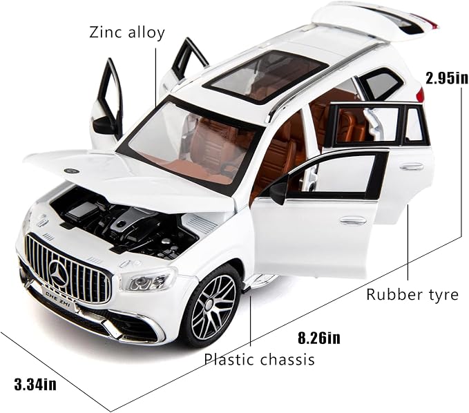 WAKAKAC 1/24 GLS63 AMG Model Car,Zinc Alloy Diecast Toy Car Pull Back with Light and Sound Toy Vehicle Door Can Be Opened (White)