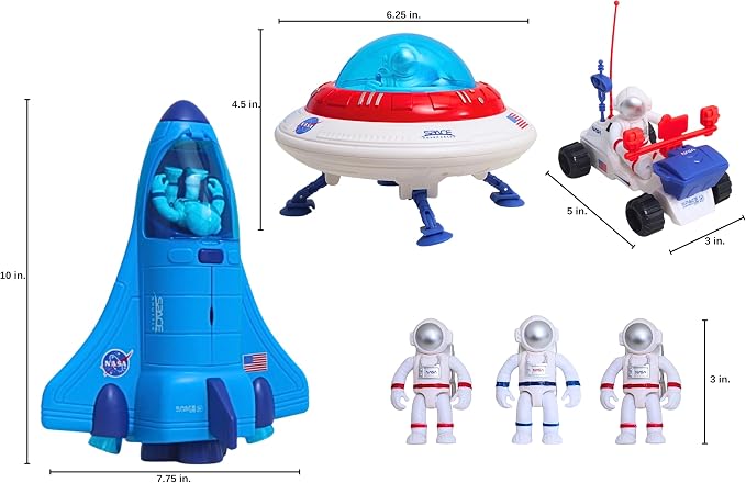 Space Adventure Space Shuttle Playset – Licensed Light & Sound Shuttle with Hovercraft, Space Buggy & Astronaut Figures, Plastic Space Toy & Collectible for Kids Ages 3+