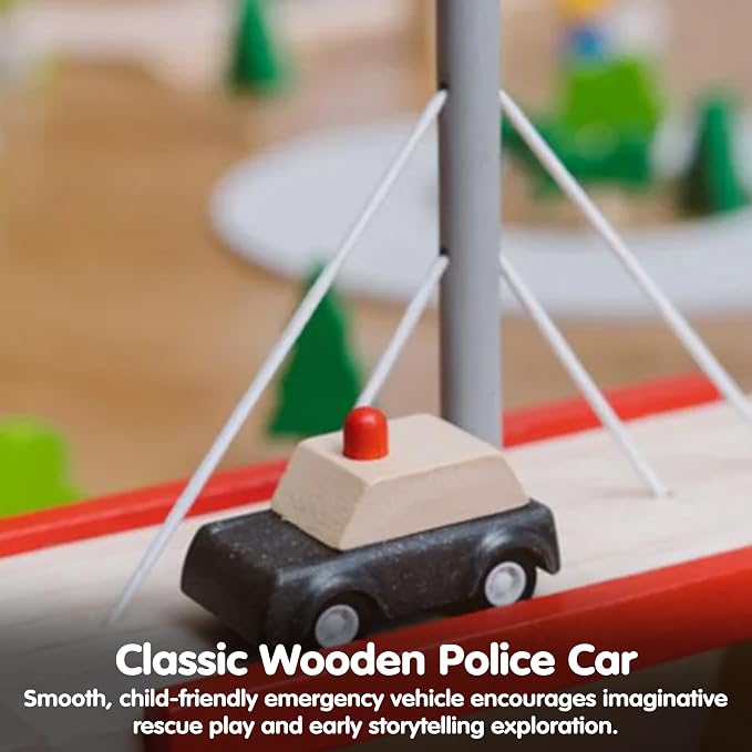 PlanToys® Police Car Wooden Montessori Vehicle Toy | Early Movement, Imagination and Practical Life Exploration | Eco Friendly Car for Indoor and Outdoor Play