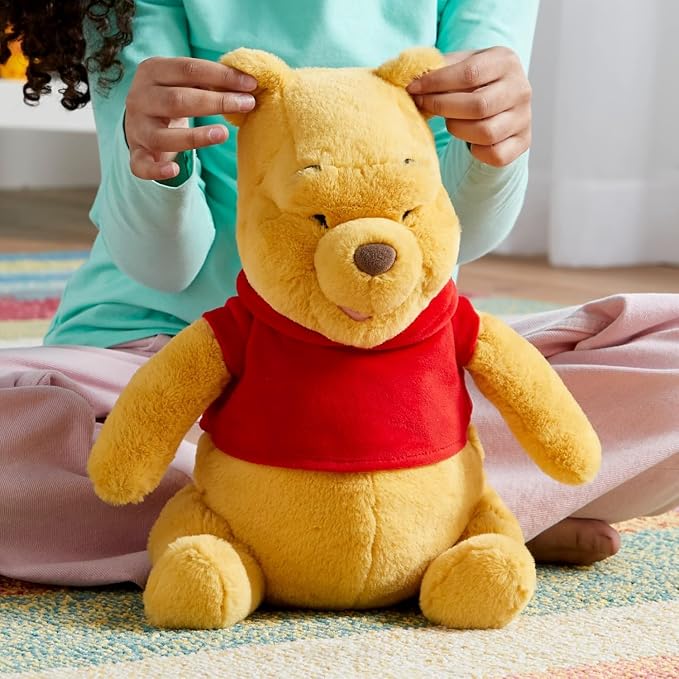 Disney Store Official Pooh Medium Soft Toy for Kids, Cuddly Character with Fuzzy Texture and Embroidered Details, Red T-Shirt, Disney Plushy Suitable for All Ages