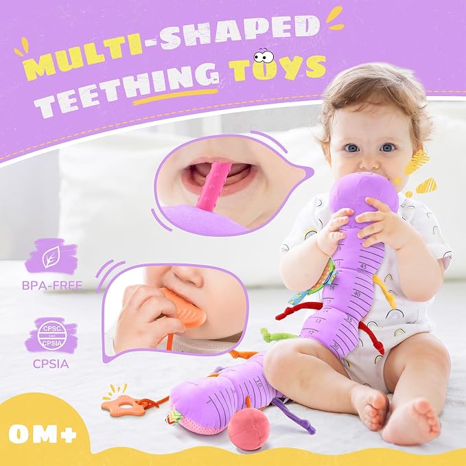 AWOTOY Baby Toys 6-12 Months Music Caterpillar,Stuffed Animals Infant Toys 0-3-6 Months,Teething Sensory Toys Tummy Time with Mirror Crinkle Rattle&Pull String for Boys Girls Gifts Birthday|Purple