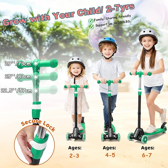 Kids Kick Scooter, Kick Scooter for Kids 2-7 Age, Light up 3 Wheels Kick Scooter, Heavy Duty Folding Lean-to-Steer Scooters with 3 Adjustable Handlebar for Boys Girls Blue