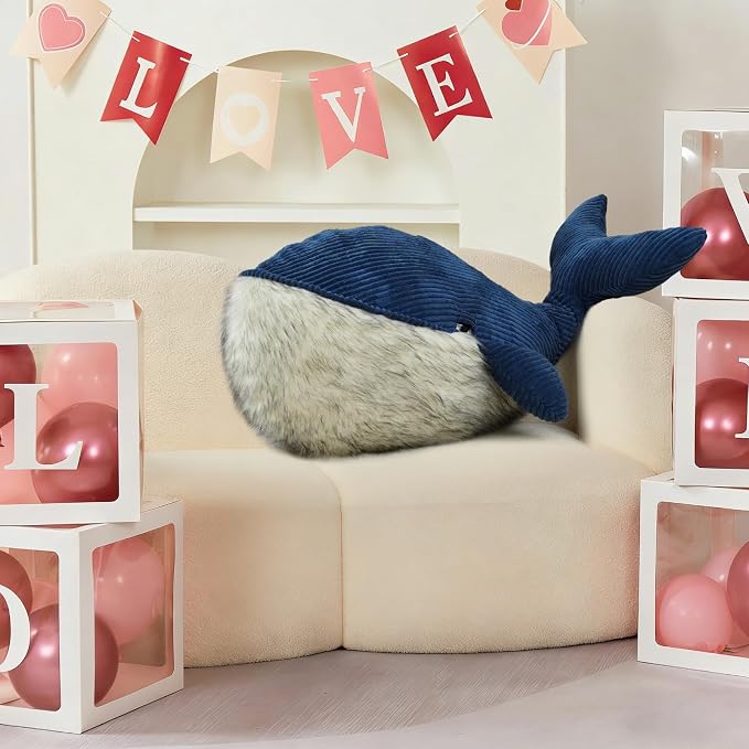 MorisMos Giant Blue Whale Stuffed Animal Plush Pillow, Huge 43.3" Plush Whale Toy for Kid/Adult, 4ft Large Stuffed Animal Ocean/Sea Toy Gift for Marine Creature Lover, Sea Life Decor, CE/CPC Certified
