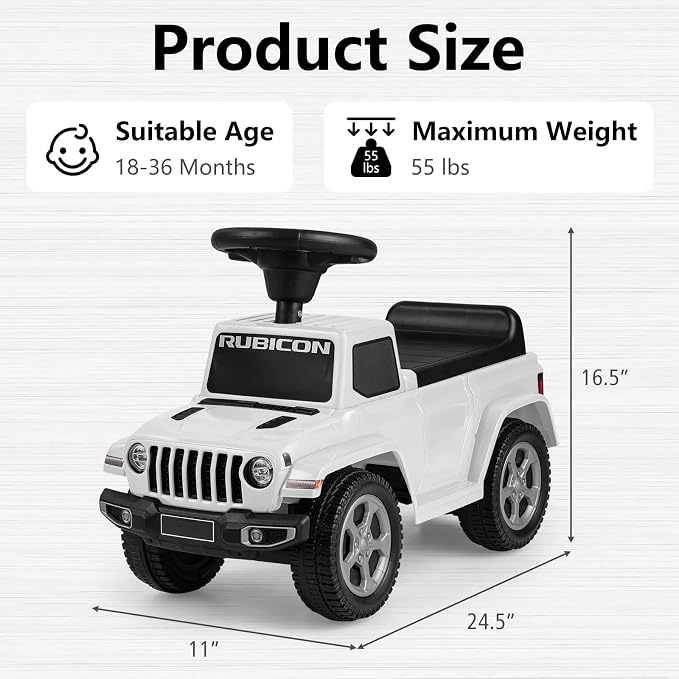 OLAKIDS Ride On Push Car, Licensed Jeep Foot-to-Floor Toddler Sliding Racer with Engine Sound, Horn, Under Seat Storage, Baby Walking Toy Gift for Boys Girls Kids Age 1.5-3 (Ivory)