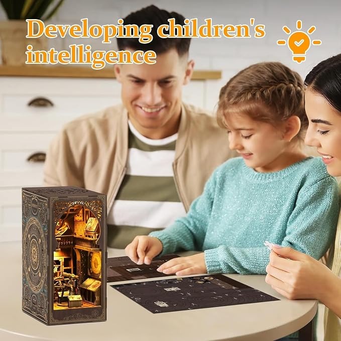 Book Nook Kit for Adult - Miniature Model Build Dollhouse Kit 3D Wooden Puzzle with Sensor Led Light for Bookshelf Bookend Insert Decor Adults Teen Crafts(Astronomy Museum)