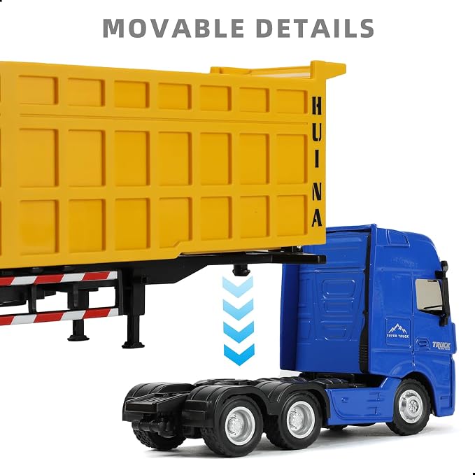 Semi Truck Box Trailer Toy, Large 1/50 for MAX Diecast Transport Trucks Model, Metal Carrier Semi Truck and Trailer Gifts for Boys Adult Model Car Collector -BlueYellow