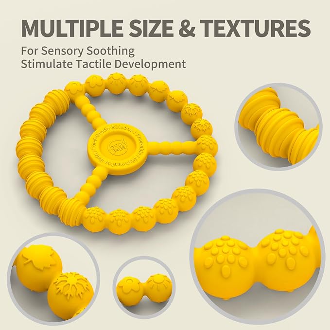 Baby Ring Teethers, 3 Pack Silicone Teething Toys for Babies 0-6 & 6-12 Months, Freezable Chew Rings Boys & Girls Relief Essentials, Infant Toddler Stocking Stuffers (Lavender Yellow Red)