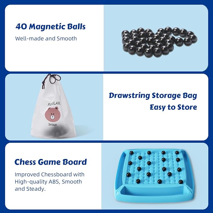 Magnet Game, Board Game for Kids 8-12, Magnetic Game Chess Set for Kids and Adults Family and Friend Games Night, Magnet Chess Game 40 Piceses, 2-4 Players (Cyan)