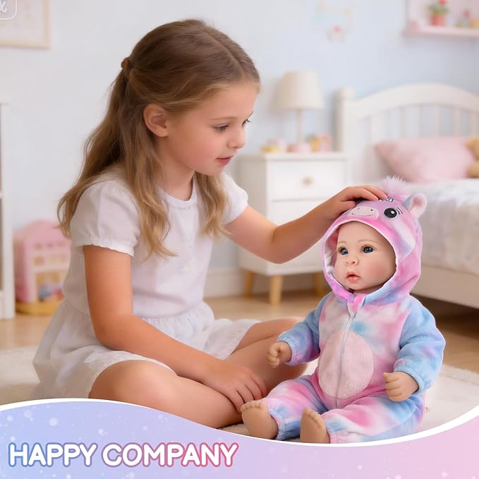 Aori 17 Inch Lifelike Baby Dolls Realistic Baby Girl Doll with Soft Lightweight Body, Colorful Pony Outfit & Feeding Accessories, for Girls Age 3+