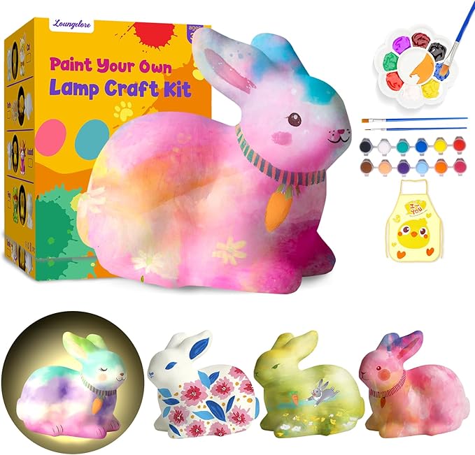 Paint Your Own Bunny Lamp Kit, Arts and Crafts for Kids Ages 8-12, Art Supplies Painting kit for Kids 6-12, Bunny Crafts Night Light, Birthday Easter Party Holiday Gift for Girls Boys Ages 3 4 5 6 7+