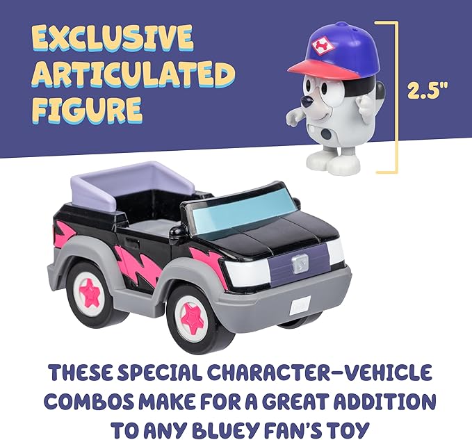 Bluey Basic Pizza Girls and Muffin Toy Vehicle, Interactive, Robust Toddler Toy Car with Muffin Figurine, Toddler Cars for Ages 3+