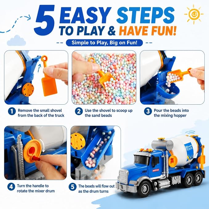 14" Blue Large Cement Mixer Truck Toy, Toddler Truck,for Boys Girls 3 4 5 6 7 8 Years Old,with Lights & Sounds,Holiday and Birthday Gift