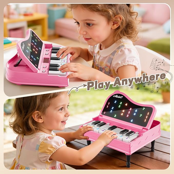 Piano for Kids, Piano Keyboard Learning Toys for Kids Boys Girls Ages 3 4 5 6 7 Year Old, 7 Modes Educational Toy Keyboard Piano with Light-Up Keys, Travel Piano Toy Music Rhythm Machine Birthday Gift
