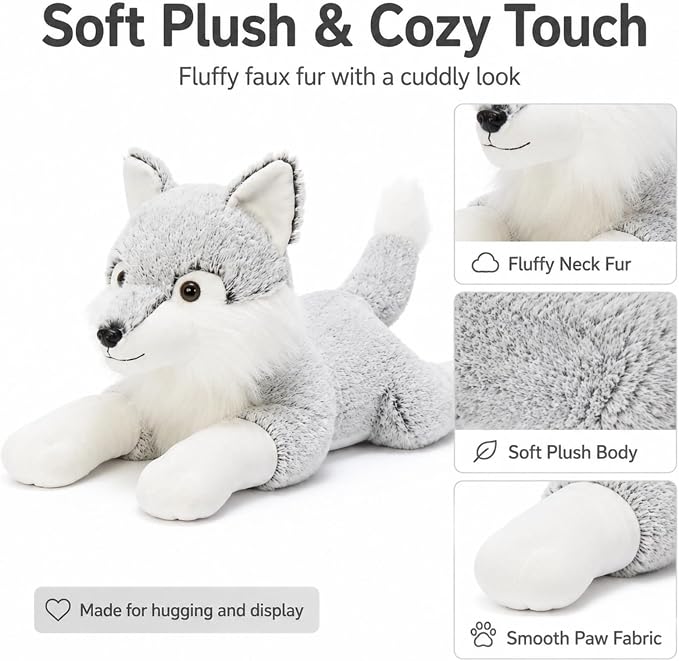BENINY 30 Inch Giant Wolf Stuffed Animal, Super Soft Big Winter Wolf Plush Toy Pillow, Fluffy Stuffed Wolf Plushie for Kids and Adults, Birthday