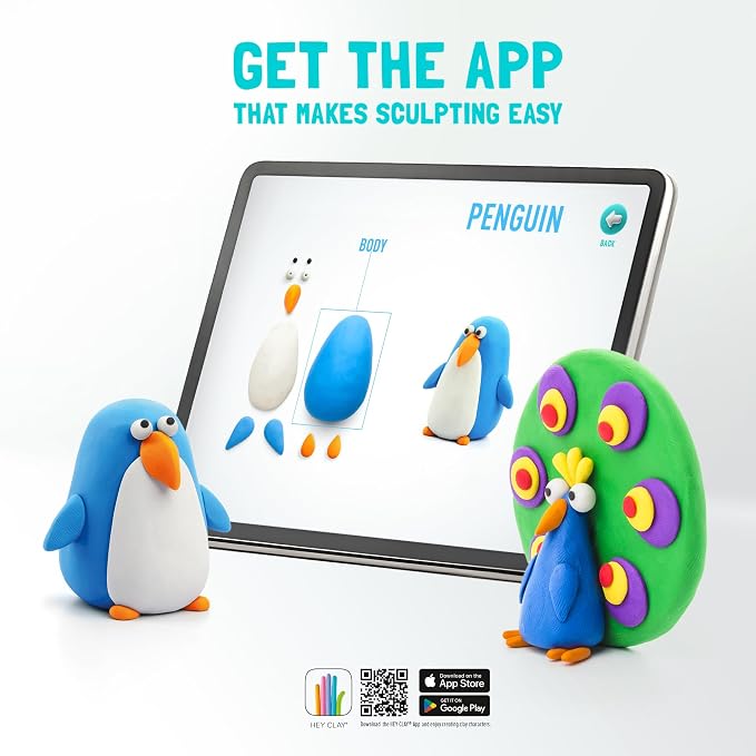 HEY CLAY Colorful Modeling Air Dry Clay for Kids 6 cans with Fun Interactive Instructions App - Kids Activities Age 3+ (Birds: Pheasant, Ara Parrot, Dove)