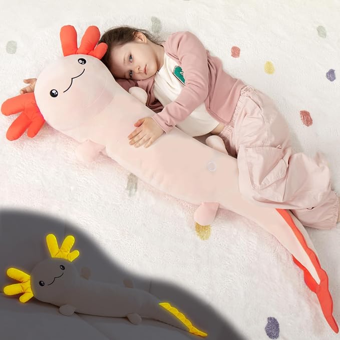 MaoGoLan Giant Axolotl Plush Pillow, Big Axolotl Plush Stuffed Animal Toy for Kid Girl Boy, Jumbo Stuffed Salamander Body Pillow Glow in The Dark, Birthday Day Gift Baby Shower Party Decor, Pink