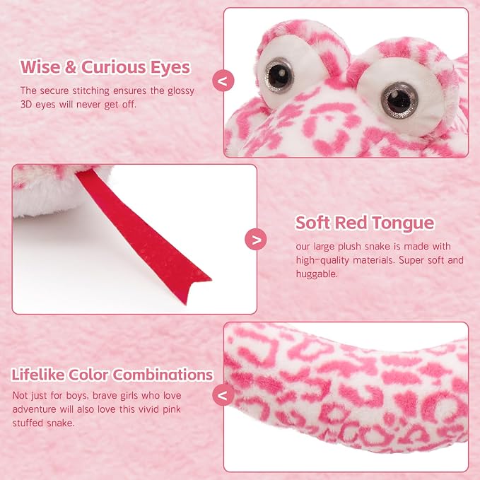MaoGoLan Pink Snake Stuffed Animal Giant Stuffed Snake, 98 inch Plush Snakes Toy for Girls Christmas Birthday Easter Valentine's Day Gift Mother's Day