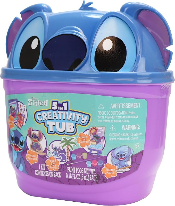 Disney Stitch 5 in 1 Creativity Tub, 50-Piece Paint and Color Preschool Arts and Crafts Activity Set