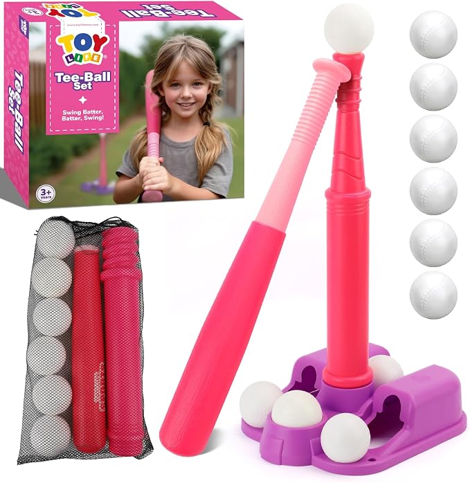 TOY Life T Ball Set for Kids 3-5 5-8, Toddler Baseball Set for Girls, T Ball Stand Sets, Tball Bating Tee Outdoor Indoor Toys for Toddler Girls