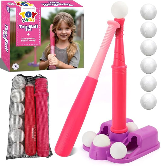 TOY Life T Ball Set for Kids 3-5 5-8, Toddler Baseball Set for Girls, T Ball Stand Sets, Tball Bating Tee Outdoor Indoor Toys for Toddler Girls