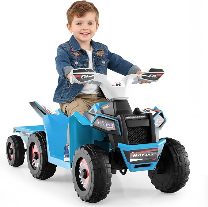 OLAKIDS 6V Kids ATV with Removable Trailer, Forward Backward Function, Widened & Wear-Resistant Wheels, Ride On Toy for Toddlers (Blue)