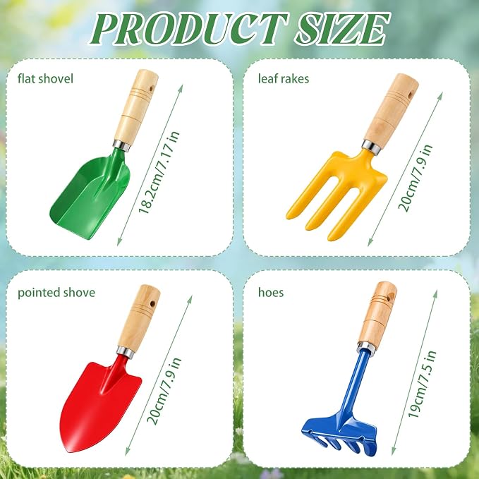 30 Pcs Kids Beach Sand Toy Gardening Tools Bulk Set Include Kids Beach Shovel Rake Fork Trowel and Gift Bags Metal Planting Tools with Wooden Handle for Planting Loosening Digging Outdoor