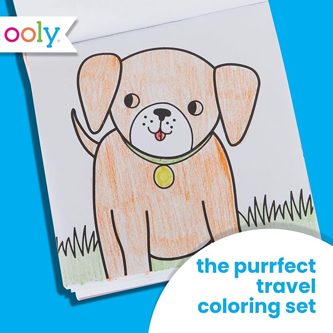 Ooly Kids Travel Activity Kit – 9 Jumbo Crayons & 48 Coloring Pages, Car Crafts for Kids, Mess-Free Road Trip Art Set, Airplane Activities – Pet Pals