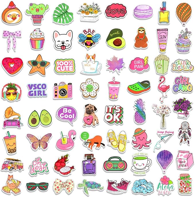 QTL 250pcs Cute Vinyl Stickers for Girls Stickers for Kids Teens Girls Easter Basket Stuffers Gifts Water Bottle Stickers for Hydroflask Waterproof