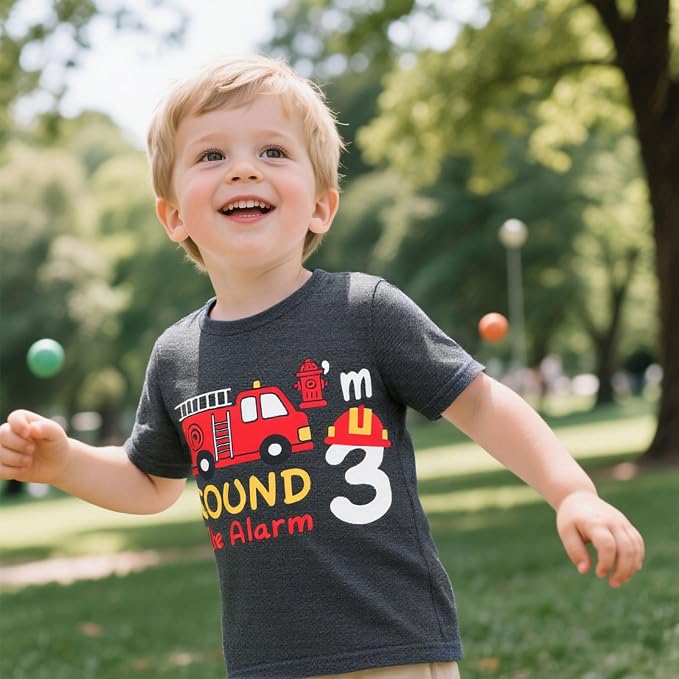 Lovekider 2-5 Years Birthday Boy Shirt Construction Party T-Shirts Excavator Cotton Short Sleeve Tee Dark Grey