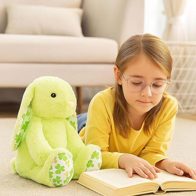 WEIGEDU Green Rabbit Bunny Stuffed Animal Plush Toy, 17.7" | Floppy Ears, Shamrock Print, For Kids, Boys, Girls, Babies, St. Patrick's Day, Birthday, Easter, Christmas Gift