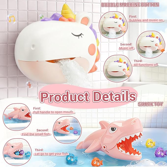Baby Bath Toys Bubble Machine for Toddlers 1-3 Toddler Fountain Bathtub Pool Water Table Toys Shark Bath Toy 6-12-18 Months Baby Bath Toy for Girls