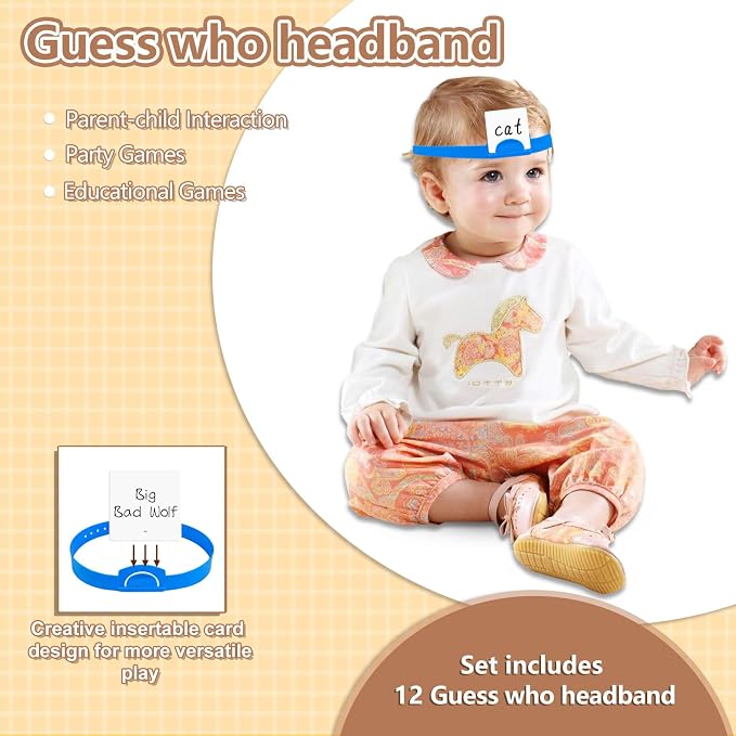 12 Pcs Guess Who Headbands Game Can Insert Cards Fun Heads Up Guessing Family Game Night Party Board Games for Kids and Adult
