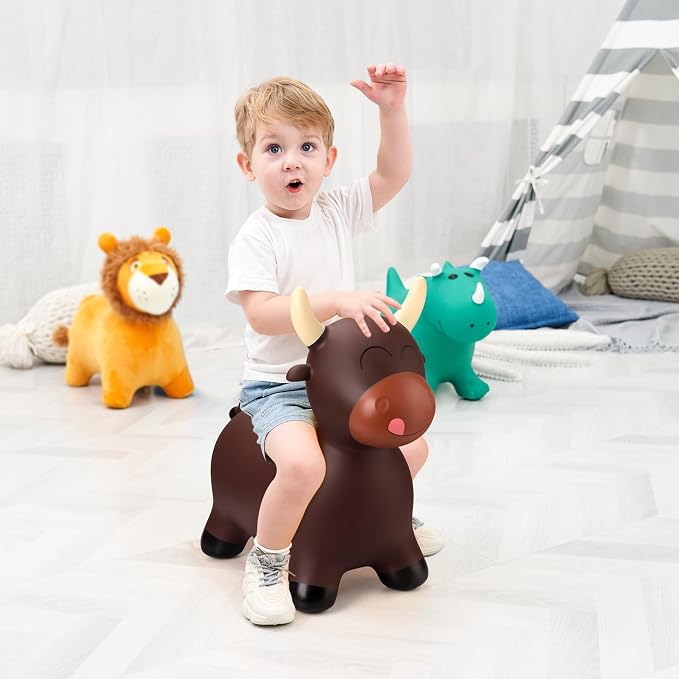 Bouncy Animal Hopping Toys, Inflatable Horse Animal Hopper Ride-On, Inflatable Bull Riding Toys for Boys Girls, Birthday Gift for 18 Months 2 3 4 5 6 Years Old Toddler