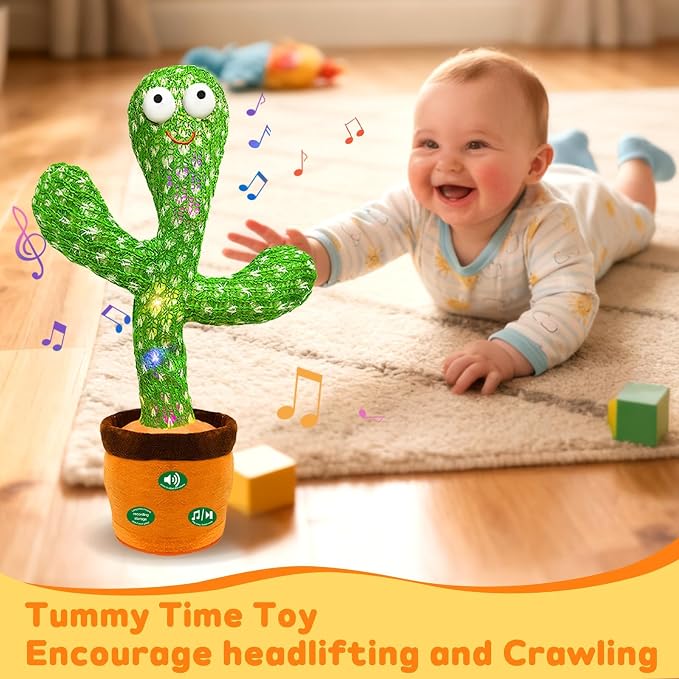 Hunfur (Updated Volume Adjustment) Dancing Mimicking Talking Cactus Toy,Funny Gift for Toddler 1 2 3 Year Old Boy Girl,Singing Record Repeat What You Say Light Up Baby Infant Toys 6-12 12-18 Months