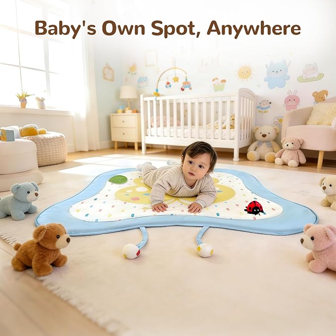 Pamo Babe Baby Play Gym & Activity Mat, Tummy Time Mat with 8 Montessori Toys, Non-slip Foldable Baby Playmat for Stage-Based Development, Machine Washable Baby Gym Play Mat for Newborn Essential Gift