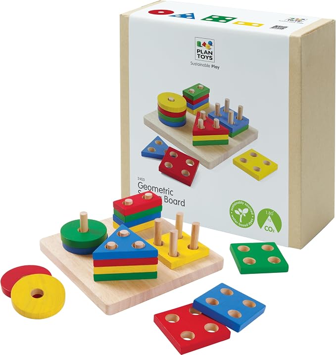 PlanToys® Wooden Shape Sorter Toy for Toddlers | Montessori Educational Learning Toy for Color & Shape Recognition | Eco-Friendly Fine Motor Skills Toy for Preschool Math & STEM Development