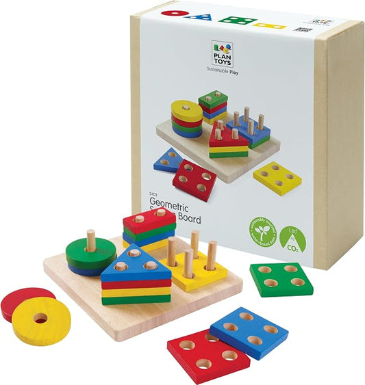 PlanToys® Wooden Shape Sorter Toy for Toddlers | Montessori Educational Learning Toy for Color & Shape Recognition | Eco-Friendly Fine Motor Skills Toy for Preschool Math & STEM Development