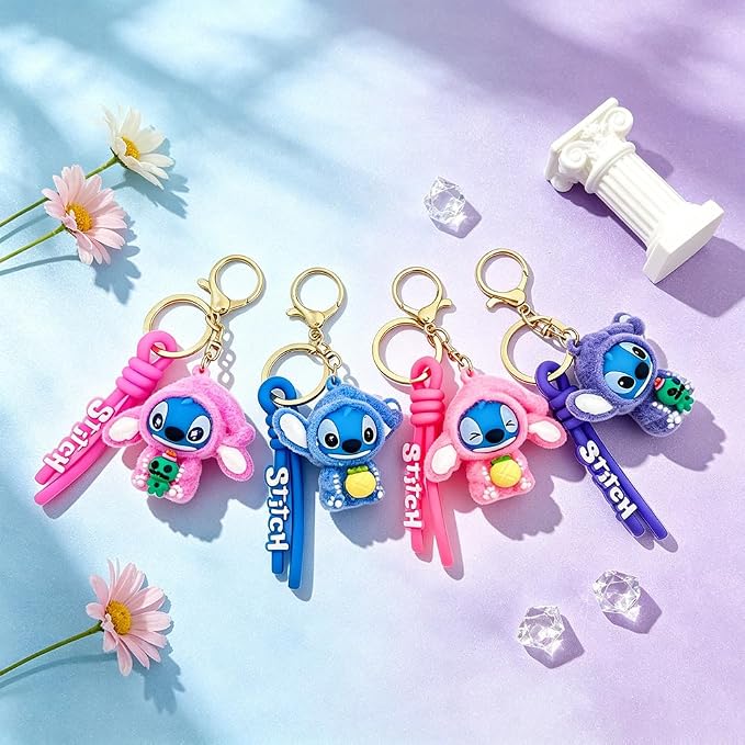 4Pcs Cute Cartoon Keychain Set, Collectible Anime Figure Keyring, Kawaii Pendant Accessory Fun Gift for Men Women