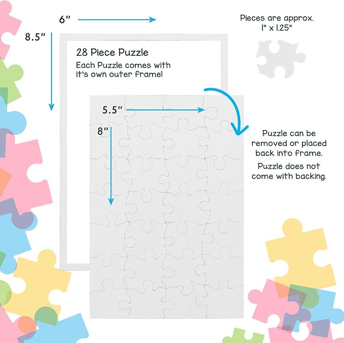 Hygloss 100 Blank Jigsaw Puzzles – 5.5 x 8 Inch, 28 Pieces Each – DYI Party invites, Perfect for Decorating, Kids' Activities, Arts & Crafts or Party Favors - Puzzle Pieces to Draw On for Crafts