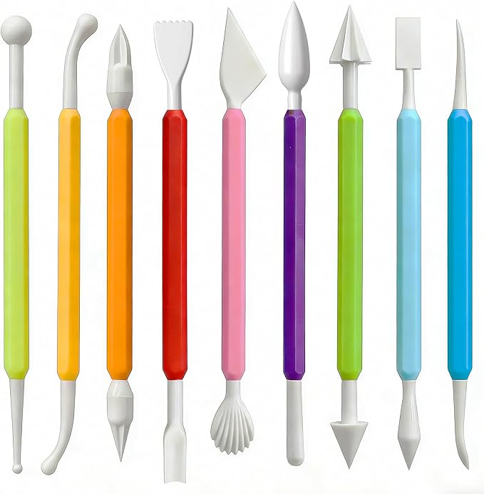 ZILVIAZ 9PCS Clay Sculpting Tools Set, Double-Ended Plastic Modeling Tools for Air Dry & Polymer Clay, Safe Easy-Grip Kit for Kids & Adults Beginners DIY Craft & Cake Decorating, Colorful